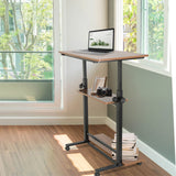 Bureau assis-debout WORKSTATION II en noir et noyer avec deux étagères et roulettes de hjh OFFICE