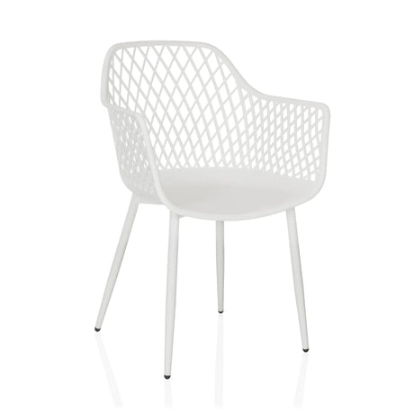 Chaise d'extérieur blanche BEGIO L avec dossier en grille et accoudoirs de hjh LIVING