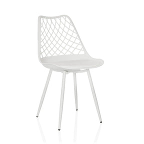 Chaise d'extérieur blanche BEGIO S avec dossier en grille et quatre pieds fins de hjh LIVING