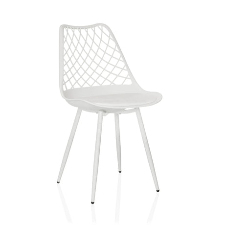 Chaise d'extérieur blanche BEGIO S avec dossier en grille et quatre pieds fins de hjh LIVING