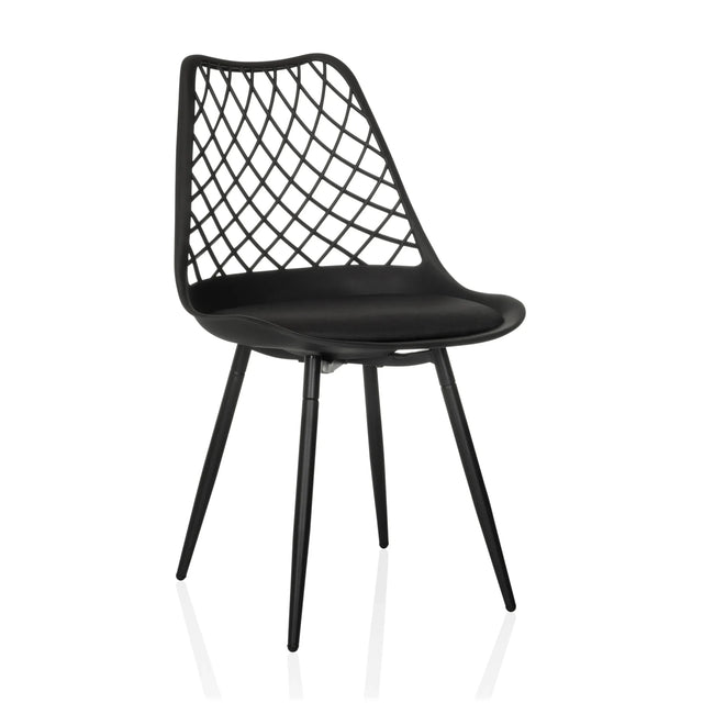 Chaise d'extérieur noire BEGIO S avec dossier en grille et quatre pieds fins de hjh LIVING