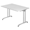 Bureau BELA 12 S blanc avec plateau rectangulaire et pieds en métal argenté de hjh OFFICE PRO