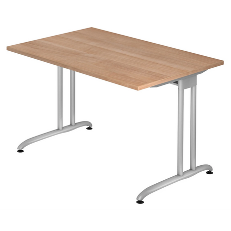 Bureau BELA 12 S aspect noyer avec structure métallique argentée de hjh OFFICE PRO