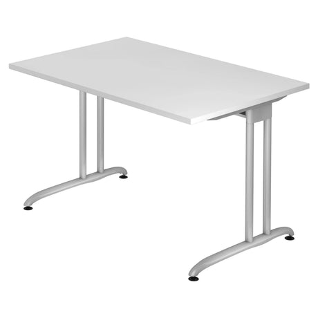 Bureau BELA 12 S blanc avec plateau rectangulaire et pieds en métal argenté de hjh OFFICE PRO