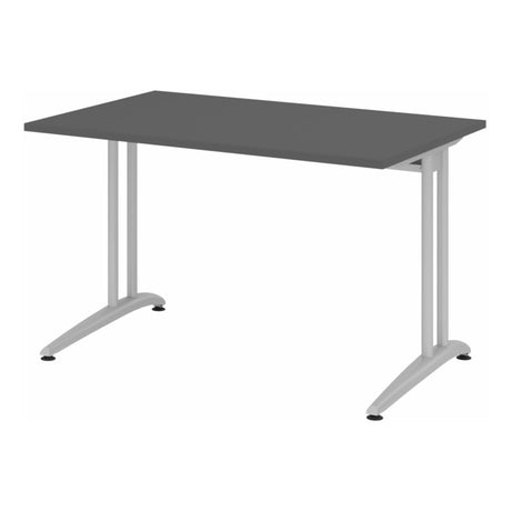 Bureau couleur graphite BELA 12 S avec structure métallique argentée et deux pieds de support de hjh OFFICE PRO