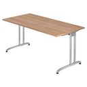 Bureau BELA 16 S aspect noyer avec structure métallique argentée de hjh OFFICE PRO