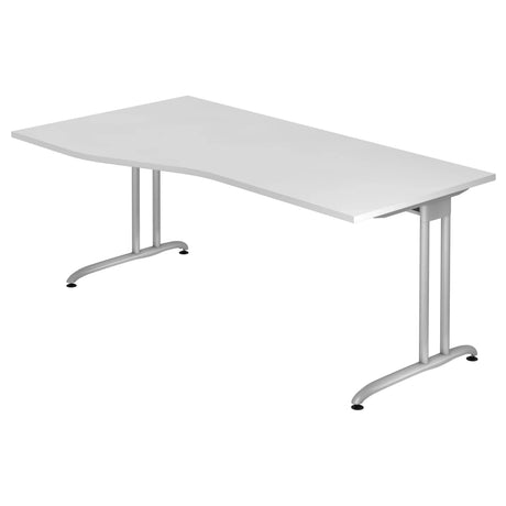 Bureau blanc BELA 18 S avec plateau courbé et pieds en métal argenté de hjh OFFICE PRO