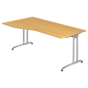 Bureau BELA 18 S en hêtre avec plateau courbé et pieds en métal argenté de hjh OFFICE PRO