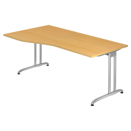 Bureau BELA 18 S en hêtre avec plateau courbé et pieds en métal argenté de hjh OFFICE PRO