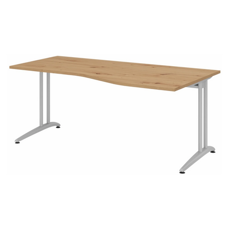 Bureau BELA 18 S en chêne noueux avec plateau incurvé et pieds gris clair de hjh OFFICE PRO