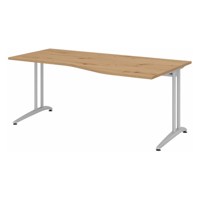 Bureau BELA 18 S en chêne noueux avec plateau incurvé et pieds gris clair de hjh OFFICE PRO