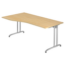 Bureau BELA 18 S aspect érable avec plateau incurvé et pieds argentés de hjh OFFICE PRO