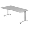 Bureau gris BELA 18 S avec plateau courbé et deux pieds en métal de hjh OFFICE PRO