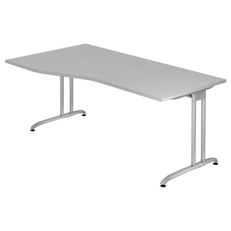 Bureau gris BELA 18 S avec plateau courbé et deux pieds en métal de hjh OFFICE PRO
