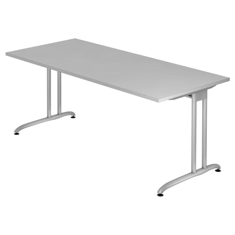 Bureau gris BELA 19 S avec plateau rectangulaire et pieds en métal argenté de hjh OFFICE PRO