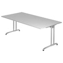 Bureau gris BELA 2E S avec plateau rectangulaire et pieds en métal argenté de hjh OFFICE PRO