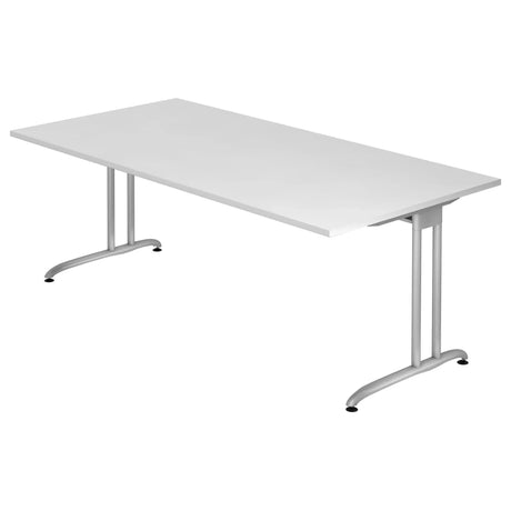 Bureau BELA 2E S blanc avec structure en métal argenté de hjh OFFICE PRO