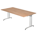 Bureau BELA 2E S avec plateau effet noyer et pieds en métal argenté de hjh OFFICE PRO