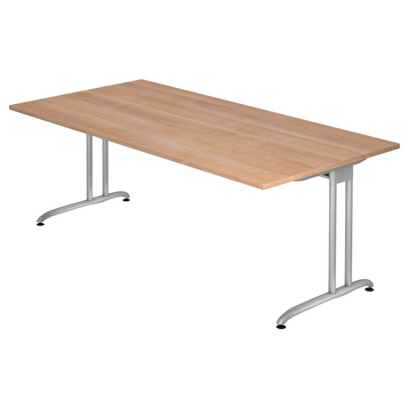 Bureau BELA 2E S avec plateau effet noyer et pieds en métal argenté de hjh OFFICE PRO