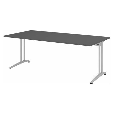 Bureau couleur graphite BELA 2E S avec deux piètements en T argentés de hjh OFFICE PRO