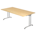 Bureau BELA 2E S aspect érable avec piètement métallique argenté de hjh OFFICE PRO
