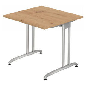 Bureau carré BELA 8 S en chêne rustique avec structure métallique argentée de hjh OFFICE PRO