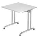 Bureau BELA 8 S blanc avec un plateau carré et des pieds en métal argenté de hjh OFFICE PRO