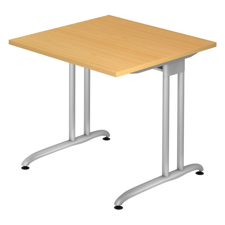 Bureau BELA 8 S avec plateau en hêtre marron clair et structure métallique argentée de hjh OFFICE PRO