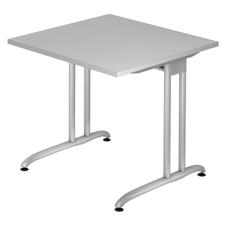 Bureau gris BELA 8 S avec plateau carré et structure argentée de hjh OFFICE PRO
