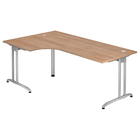 Bureau en L BELA 82 S aspect noyer avec pieds en métal argenté de hjh OFFICE PRO