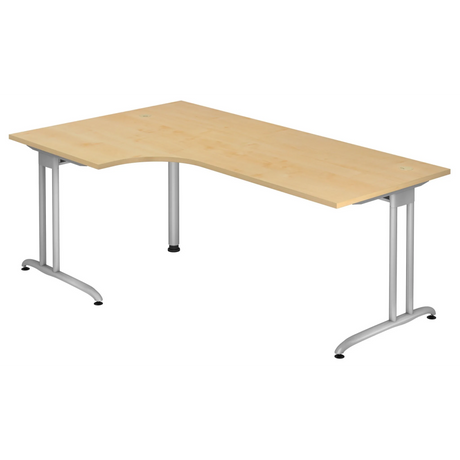 Bureau en L BELA 82 S aspect érable avec pieds en métal argenté de hjh OFFICE PRO