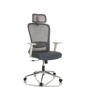 Siège de bureau à domicile BELAIA W avec revêtement en maille grise, appui-tête et accoudoirs blanc-gris de hjh OFFICE