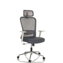 Siège de bureau à domicile BELAIA W avec revêtement en maille grise, appui-tête et accoudoirs blanc-gris de hjh OFFICE
