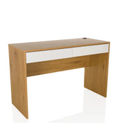 Bureau BERGA aspect chêne avec deux tiroirs blancs et passe-câbles de hjh LIVING