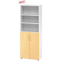 Meuble combiné BETA 9 en blanc et érable avec trois niches ouvertes et un meuble bas à deux portes de hjh OFFICE PRO