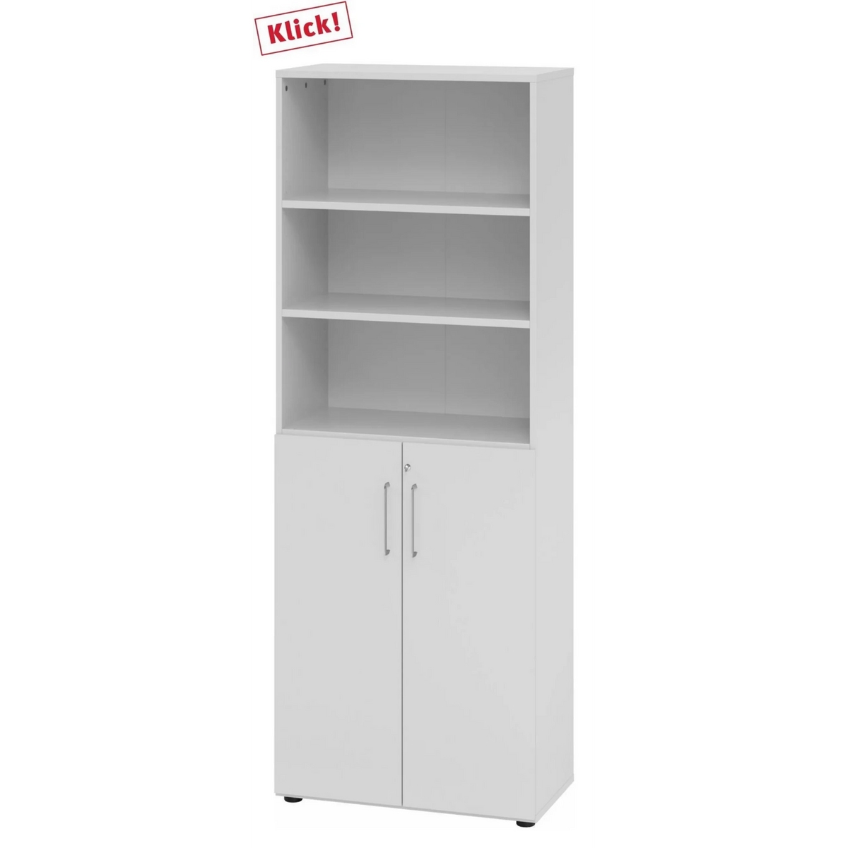 Meuble combiné gris BETA 9 avec trois niches ouvertes et deux portes dans la partie inférieure de hjh OFFICE PRO