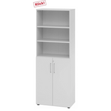 Meuble combiné gris BETA 9 avec trois niches ouvertes et deux portes dans la partie inférieure de hjh OFFICE PRO