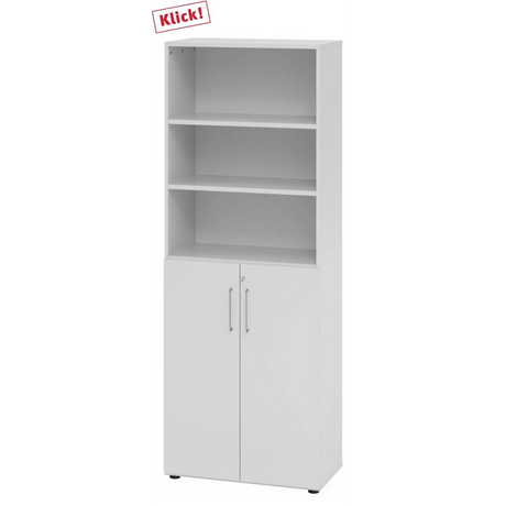 Meuble combiné gris BETA 9 avec trois niches ouvertes et deux portes dans la partie inférieure de hjh OFFICE PRO