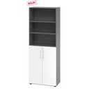 Armoire combinée BETA 9 en graphite et blanc avec étagères ouvertes et deux portes de hjh OFFICE PRO