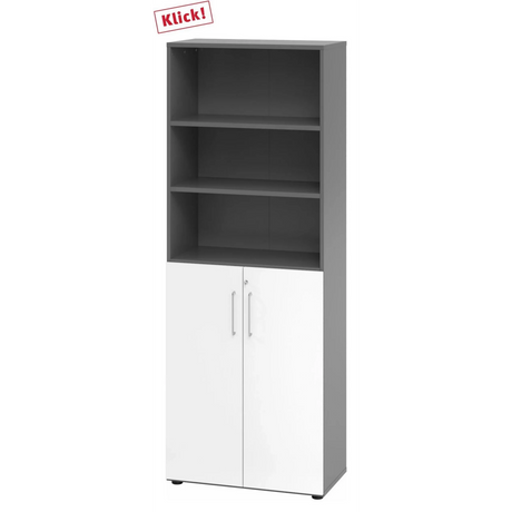 Armoire combinée BETA 9 en graphite et blanc avec étagères ouvertes et deux portes de hjh OFFICE PRO