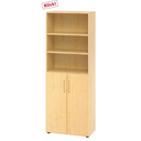 Meuble combiné BETA 9 aspect érable avec trois étagères ouvertes et deux portes de hjh OFFICE PRO