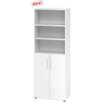Meuble combiné blanc BETA 9 avec trois niches ouvertes et deux portes dans la partie inférieure de hjh OFFICE PRO
