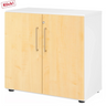Armoire à deux portes BETA 9 en blanc et érable avec deux poignées argentées de hjh OFFICE PRO