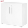 Armoire blanche BETA 9 avec deux portes, des poignées argentées et une serrure de hjh OFFICE PRO
