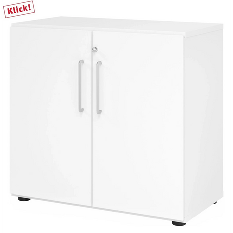 Armoire blanche BETA 9 avec deux portes, des poignées argentées et une serrure de hjh OFFICE PRO