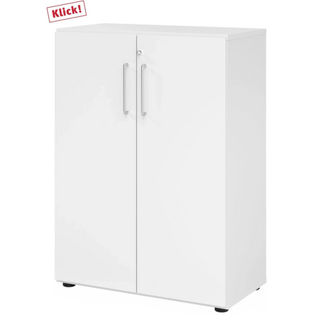 Armoire blanche BETA 9 avec deux portes, poignées argentées et serrure de hjh OFFICE PRO