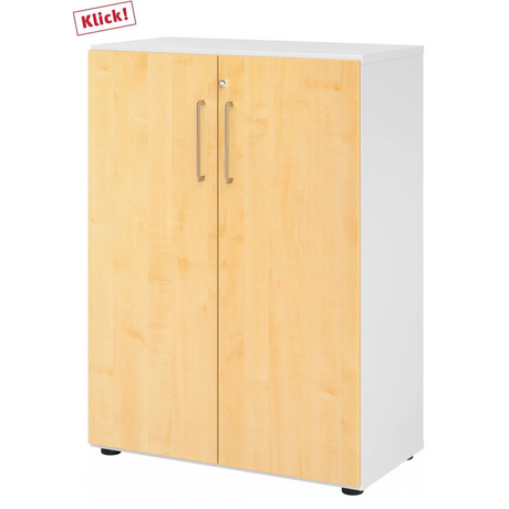 Armoire BETA 9 avec deux portes en érable, corps blanc et poignées argentées de hjh OFFICE PRO