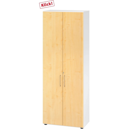 Armoire à deux portes BETA 9 en blanc et érable avec poignées argentées de hjh OFFICE PRO