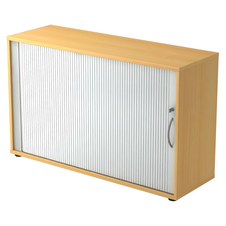 Armoire à rideau BETA R 1732S aspect hêtre avec rideau blanc et poignée arquée argentée de hjh OFFICE PRO