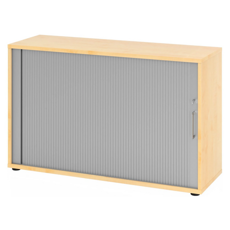 Armoire à rideau BETA R 1732S effet érable avec rideau gris et poignée métallique de hjh OFFICE PRO